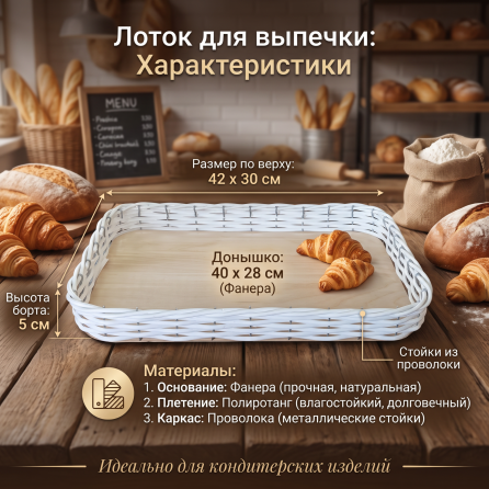 Лоток плетёный 42х30х5 см Белый
